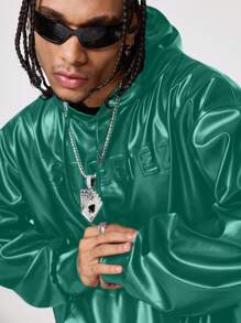 Manfinity RebelGame Men's Loose Fit Brazilian Style Long Sleeve Hoodie, For Fall Winter - Dark Green - View 2