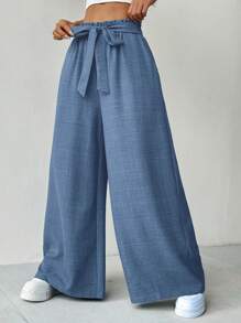 Calvaya 女式纯色高腰系带阔腿休闲裤，带口袋