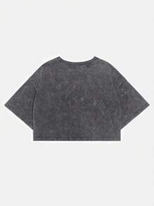 SHEIN Coolane Cotton Casual Short Sleeve Cropped T-Shirt - Grey - View 4