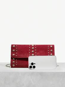 SHEIN SXY Women's Fashionable Elegant Riveted Angola Red Clutch Valentines - Burgundy - View 5