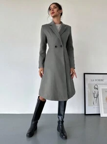 Firerie Abrigo largo hasta la rodilla con mangas largas y cintura ceñida, color morado medio, para mujer