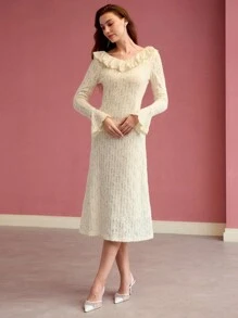 MOTF PREMIUM SEQUIN RUFFLE TRIM MIDI DRESS,SPRING/SUMMER