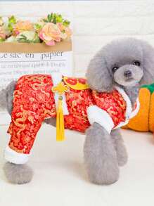 PETSIN Bộ đồ thú cưng ấm áp chống gió chống thấm nước họa tiết rồng may mắn năm mới của Trung Quốc, thích hợp cho mùa thu/đông - Đỏ - Xem 3