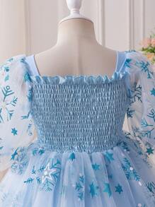 Glamorique Kids Sky Blue Elegant Girls Tulle Dress For 7th Birthday - Blue - View 3
