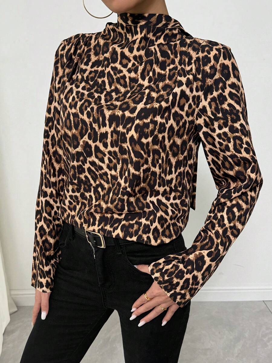 SHEIN Clasi Fashionable Autumn Stand Collar Leopard Print Elegant Blouse Fall Cloth For Women - Multicolor - View 1