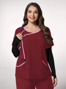 TaskEZ Plus Size Scrub Uniform Top, Minimalistyczna Moda Na Codzienny Strój