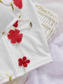 SHEIN Privé Women's Elegant Romantic Floral Embroidery Mesh Tight Fit Bustier Top