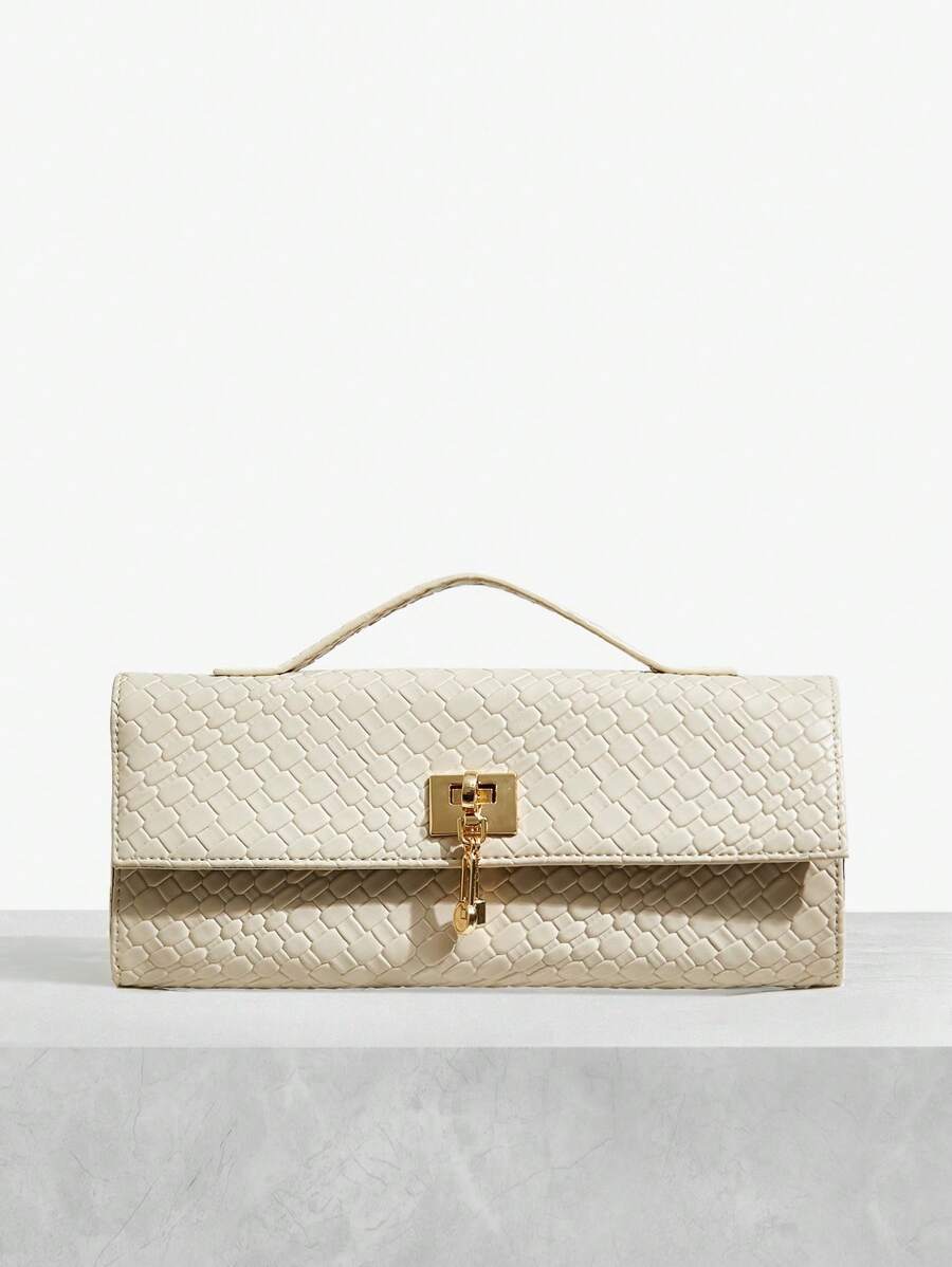 SHEIN SXY 女士，女式手提包，编织包，时尚，简约，优雅，多功能，经典，金色，适合经典、通勤、办公室、约会、日常、购物、下午茶、派对、舞会、俱乐部、约会、生日、晚会、约会之夜 - 杏色 - 查看 1