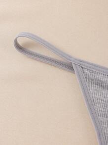 3pcs Women Solid Color Ribbed G-String Panties, Casual - Multicolor - View 6