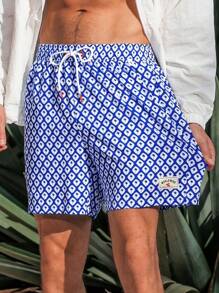 Manfinity Swimmode Men's Palm Tree Print Drawstring Waist Casual Beach Shorts