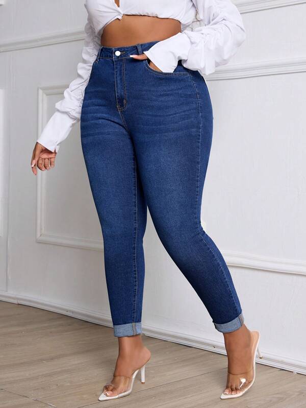 SHEIN SXY Leggings de mezclilla con estiramiento y diseño todo a juego en tallas grandes de "Old Money"