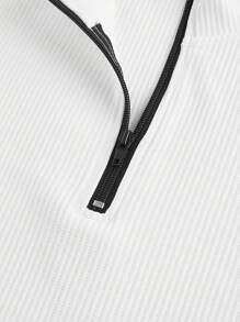 Manfinity Homme Men's Front Zip Up Long Sleeve Simple Pullover Sweatshirt, Casual Everyday Wear - White - View 5