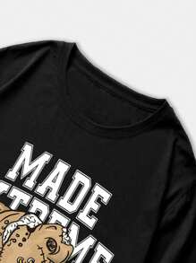 ROMWE MEN Street Life 男式熊与字母图案篮球运动衫款式 T 恤和条纹饰边抽绳腰短裤，学校 - 黑色 - 查看 5