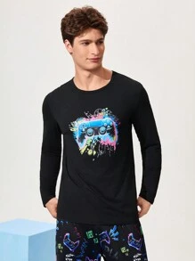 Happy Jammies Sudadera de manga larga con estampado de jugador para hombres