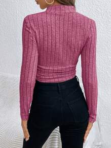 SHEIN Frenchy Slim Fit Ribgebreid T-shirt Groen Shirring Met Plooien Aan De Zijkant