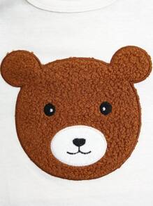 4 Stücke Neugeborenen Baby Jungen süßer Bär Stickerei & allover bedruckter Langarm Oberteil und Hose Pyjama Set