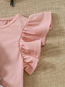 SHEIN Leap Crew 3pcs Baby Girls Casual Versatile Solid Stripe Ruffle Trim Top Set - Multicolor - View 6