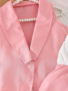 SHEIN 年轻女孩优雅简约翻领无袖纯色外套和无袖字母印花短款连体衣两件套，夏季