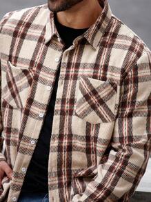 Manfinity Homme Plus Size Men's Autumn Plaid Long Sleeve Single-Breasted Pocket Casual Shirt - Multicolor - View 5