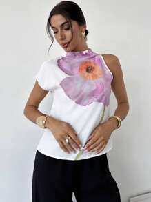 Firerie 1 pieza Blusa elegante de vacaciones con estampado para mujer con tirantes