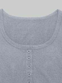 INAWLY Camiseta casual de manga larga con cuello redondo y abotonada de unicolor para mujer, otoño - Multicolor - Ver 5