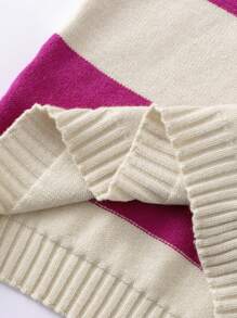 SHEIN Pull épaule dénudée 2 en 1 surdimensionné à rayures pour préadolescentes, nouvel article pour l'automne/hiver. Combinaison de couleurs rose et blanche montrant un charme doux. Le design du col ras-du-cou et en V est tout en restant conservateur. Convient aux filles pour porter dans diverses occasions comme à la maison, en voyage, en vacances et pour la rentrée scolaire - Rose vif - Voir 6