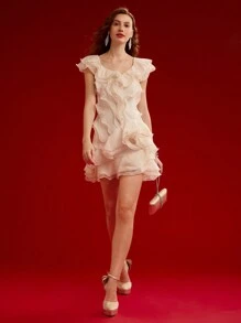 MOTF PREMIUM LAYERED RUFFLE TRIM DRESS,VALENTINE'S DAY OUTFIT,SPRING/SUMMER - Apricot - View 4