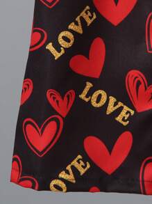 Bộ 2 áo phông in hình trái tim đỏ/vàng nền đen cho bé trai + quần, thích hợp mặc hàng ngày, đi học, ngoài trời, vui chơi, xuân/hè - Nhiều màu - Xem 5