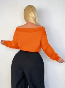 SHEIN SXY 冬季春季露肩字母印花女式短款运动衫