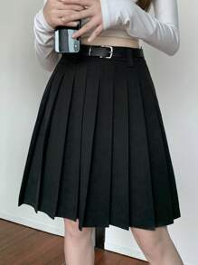 DAZY Women's Solid Color A-Line Pleated Skirt, Casual & Collegiate Style