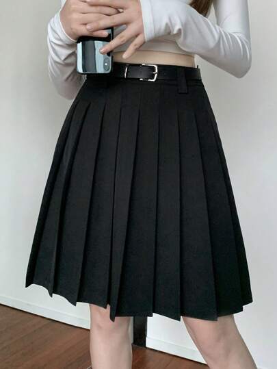 DAZY Women's Solid Color A-Line Pleated Skirt, Casual & Collegiate Style