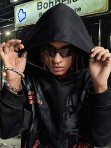 Manfinity VCAY Men's Loose Digital Print Long Sleeve Knit Sweatshirt Set, For Fall Winter - Black - View 7