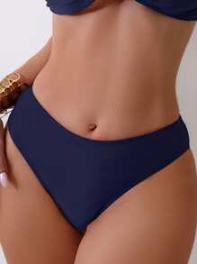 Swim Basics 2026 春夏新款女士侧高叉休闲比基尼泳裤，海军蓝