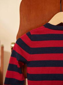 PrepCrw Young Girl Striped Single Breasted Long Sleeve Casual Cardigan, Autumn/Winter - Red - View 5