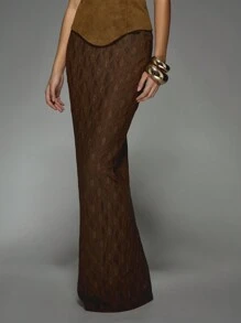 MISSGUIDED Back Slit Lace Maxi Skirt - Brown - View 4