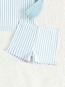 SHEIN 2pcs/Set Baby Boys Swimsuit, Fashionable Casual Striped Long Sleeve Top And Swim Trunks