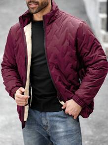 Manfinity Homme Plus Size Men's Casual Solid Color Stand Collar Winter Jacket