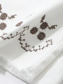 DAZY Young Girl Girl Loose-Fit Embroidered Denim Jeans, Spring - White - View 5