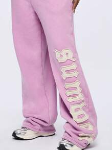 SUMWON WOMEN Cozy Athletic Sweatpants Fleece Jogger Pants With Side Pockets Logo Embroidery Relaxed Fit Streetwear Loungewear Fall Winter Athletic Pants - Lilac Purple - View 4