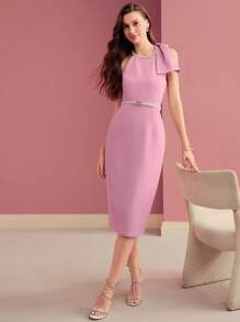 MOTF PREMIUM ASYMMETRICAL HEM COCKTAIL DRESS - Pink - View 5