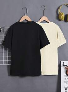 SHEIN 2 件套青少年男孩笑脸印花圆领 T 恤