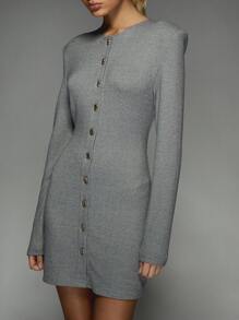 MISSGUIDED Shimmer Stiff Shoulder Button Detail Long Sleeves Bodycon Mini Dress - Grey - View 6