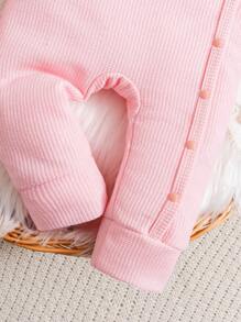 Baby Girls Waffle Long Sleeve Jumpsuits With Headband, Baby Loungewear - Pink - View 7