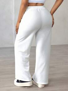 Zolique 休闲简约字母印花直筒运动裤 - 白色 - 查看 2