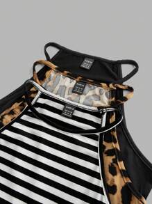 SHEIN EZwear 女士休闲简约多色针织豹纹纯色背心 - 彩色 - 查看 7