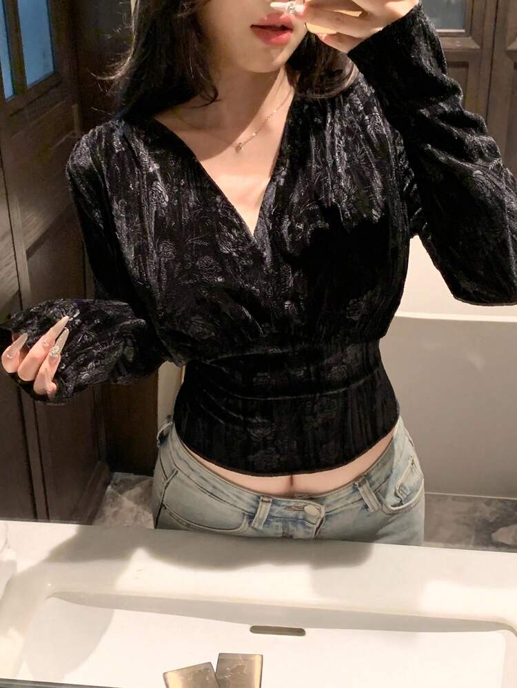 Elegant High-Waist Women's Blouse With Shiny Finish, Summer New Arrival Long Sleeve Top
