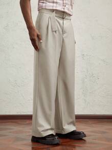 AKNOTIC Business Casual Quần ống đứng lưng vừa dệt dài cho nam, thích hợp mặc hàng ngày - Màu be - Xem 3