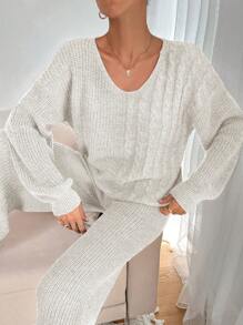 EURMUSE Knitwear Sweater Co-Ords With Pants And Cable Pattern