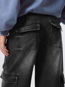 LYSMO Women's Cargo Pocket Wide Leg Loose Casual Denim Jeans