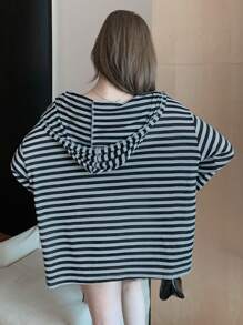 DAZY Women's Striped Open Front Cruise Holiday Loose T-Shirt,Fall Clothes